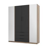 KLEIDERSCHRANK Nehir Eiche Evoke/Schwarz 200 cm - 4T3S Modern mit Schubladen und 2 Spiegeln außen - Eichefarben/Schwarz, Holzwerkstoff/Kunststoff (200/239/61.9cm) - AX Living