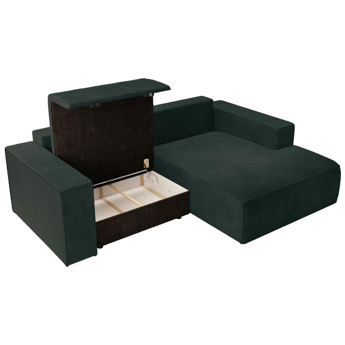 ECKSOFA Farese Mini mit Cordbezug Dunkelgrün, rechts - Dunkelgrün/Schwarz, Textil (167/240cm) - Selsey