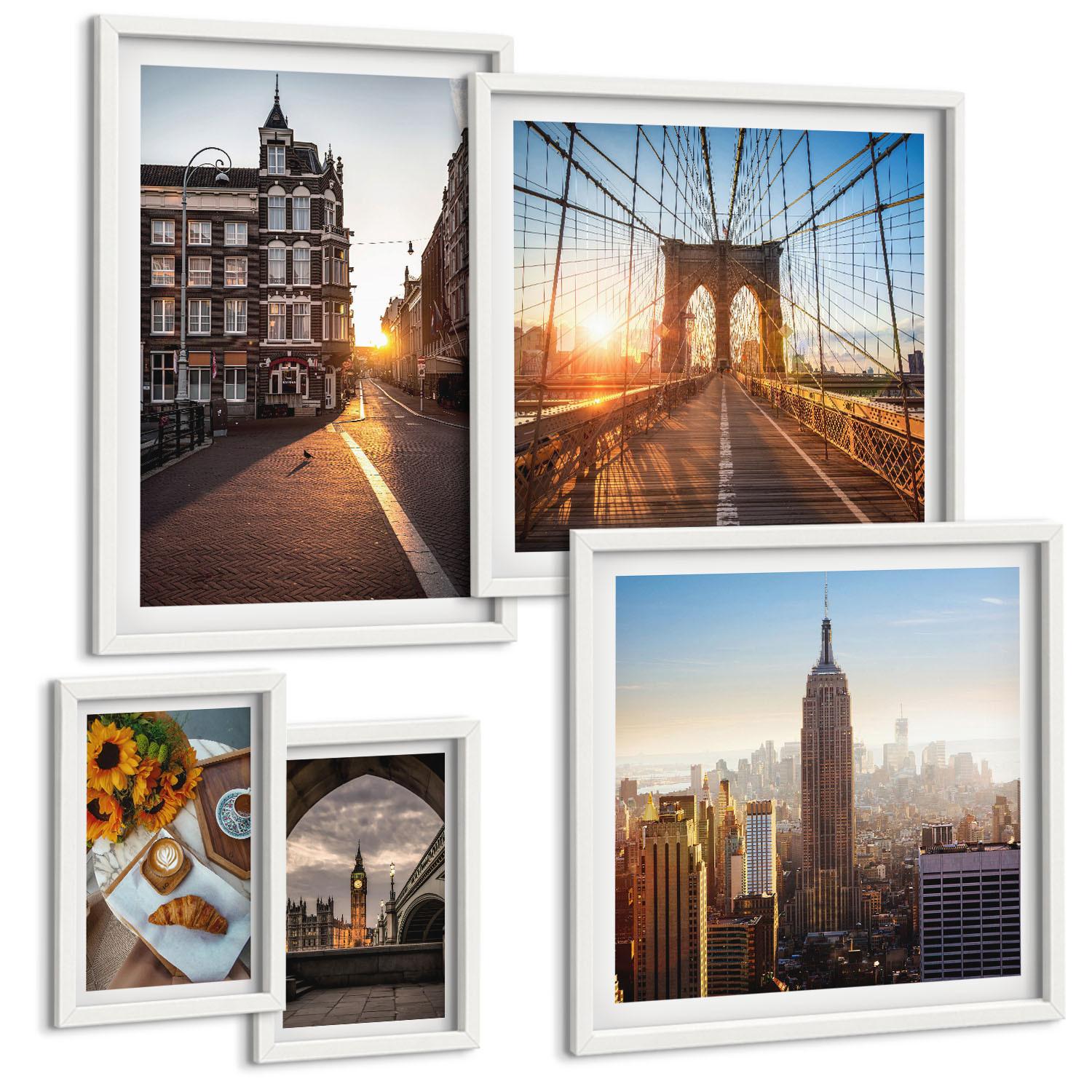 BILDER SET 5er Set - 50x50 cm & 20x30 cm & 40x60 cm Weißer Rahmen - Venezianische Straßen Wasserarchitektur - Weiß, Kunststoff (40/60cm) - TULUP