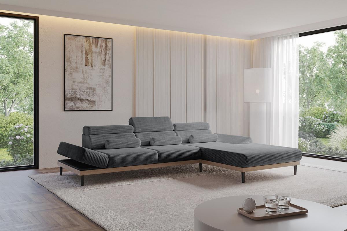 ELEKTRISCHES ECKSOFA Rechts MONA 316x205x85 Dunkelgrau Cord - Dunkelgrau, Holzwerkstoff/Textil (316/205cm) - ALTDECOR