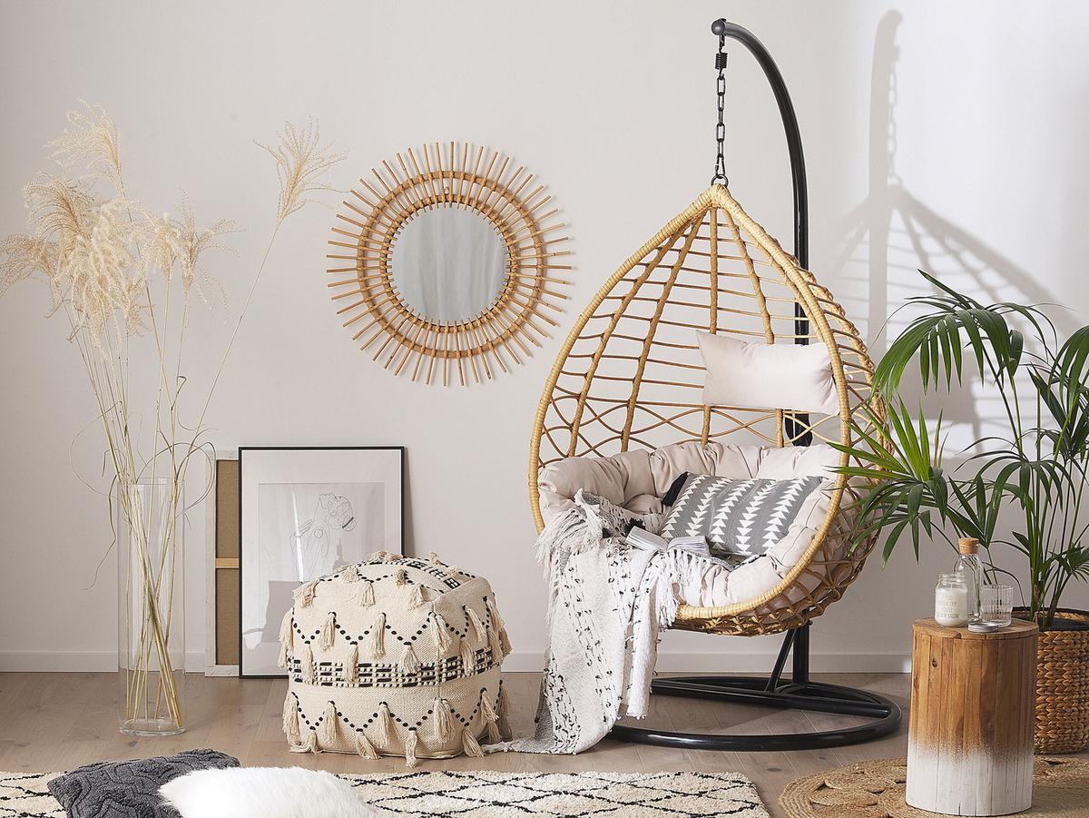 HÄNGESESSEL mit Gestell PE Rattan natürlich 97 cm Arsita - Beige, Kunststoff (100/199/97cm) - Beliani