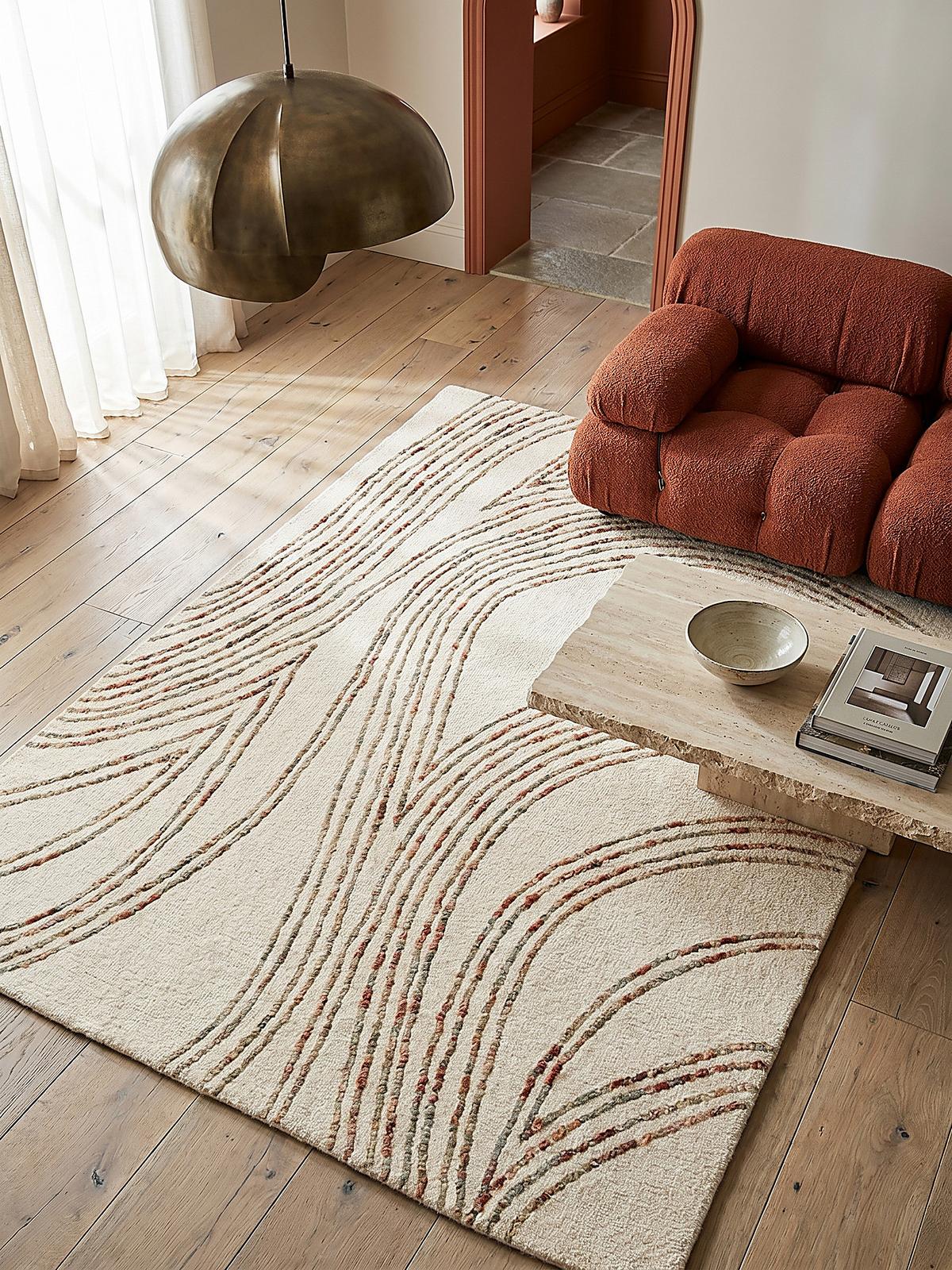 WOLLTEPPICH HUMBER, abstrakt, Natur-Orange, 120 x 170 cm - Naturfarben/Orange, Textil (170/120cm) - KADIMA DESIGN