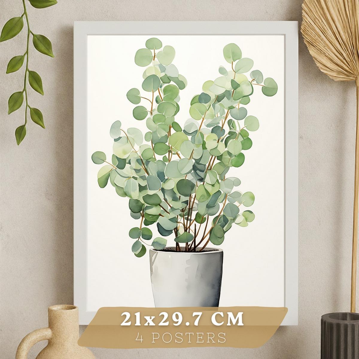 POSTER 4er Bilder-Set Wandbilder Boho Botanisch modern Wohnzimmer Deko, Schlafzimmer, Küche, Badezimmer Weißer Rahmen A3 - Weiß, Papier (29.7/1/42cm) - Nacnic