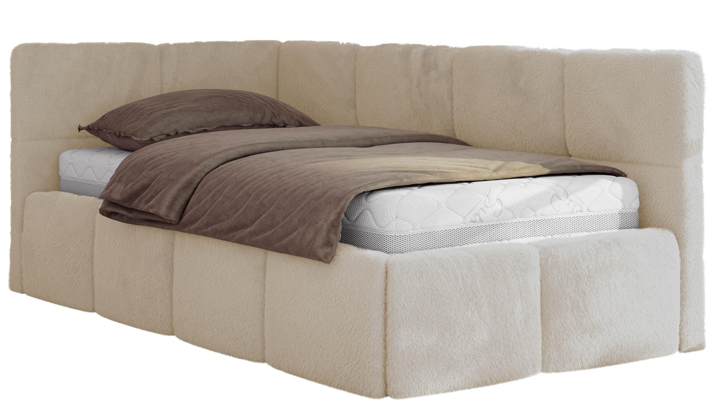 JUGENDBETT ARVO 90/200 - Creme Plüsch - Multipocket-Matratze - Links Seite - Creme, Textil (90/200cm) - MKS