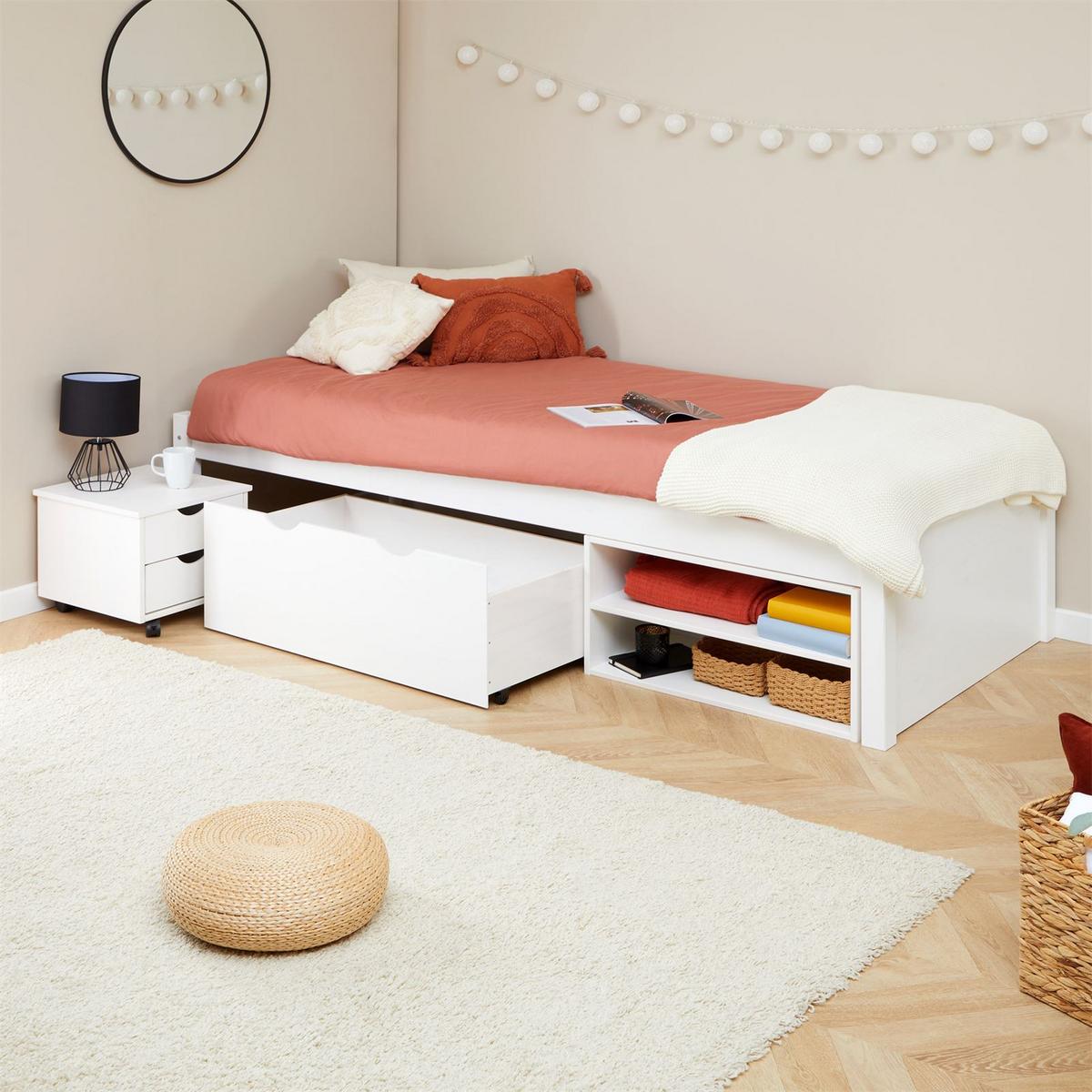 SCHUBLADENBETT SABRINA 90x190 cm weiß - Weiß, Holz (90/190cm) - IDIMEX