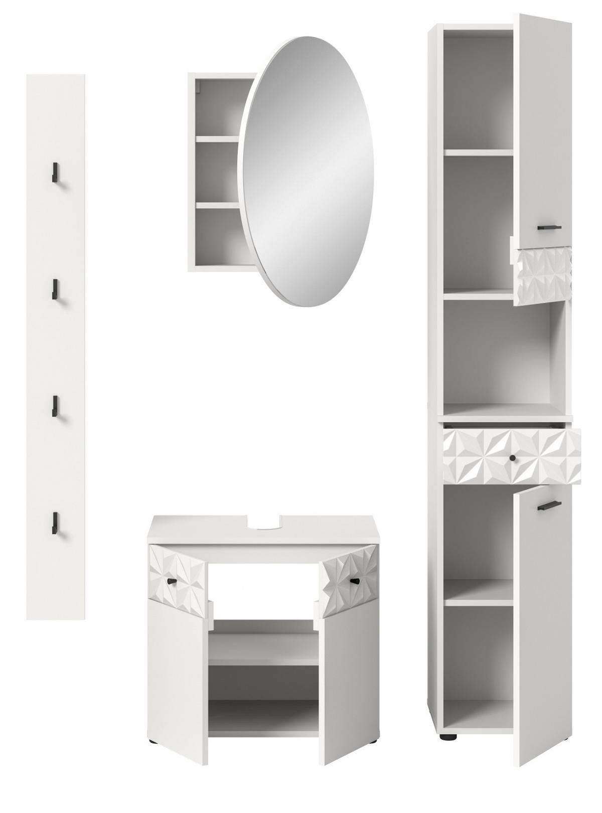 BADMÖBEL-SET weiß Hochglanz 4-teilig 150 cm, Komplettset mit 3D-Struktur - Weiß Hochglanz, Glas/Holzwerkstoff (151/187/37cm) - Inn.Furn