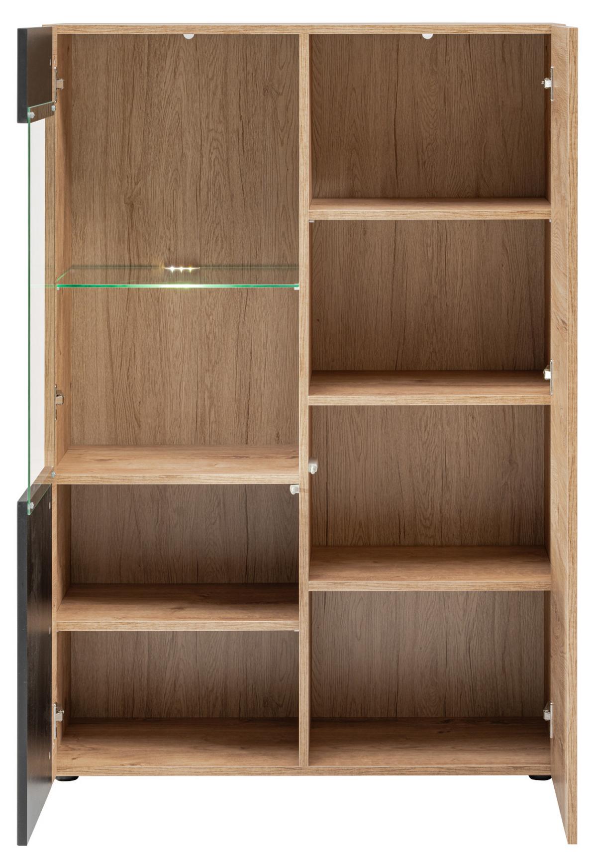 VITRINE Eiche, schwarz 90 x 120 cm, Highboard inklusive LED-Beleuchtung - Eichefarben/Schwarz, Glas/Holzwerkstoff (90/40/120cm) - Inn.Furn
