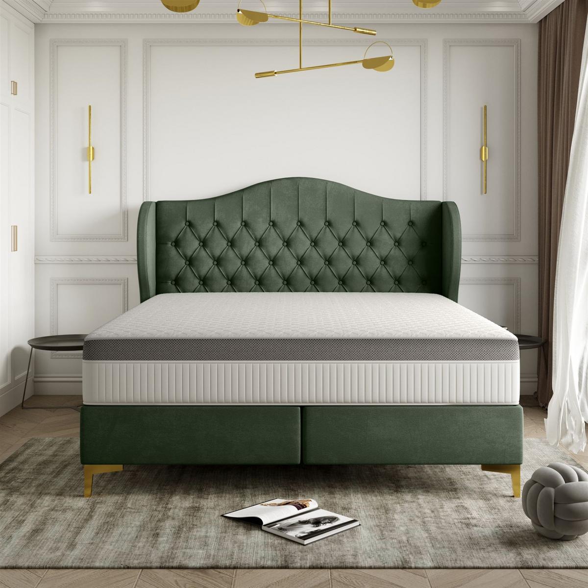 POLSTERBETT Pelagio In Whisper - Grün, Holzwerkstoff/Textil (180/200cm) - Fun Möbel