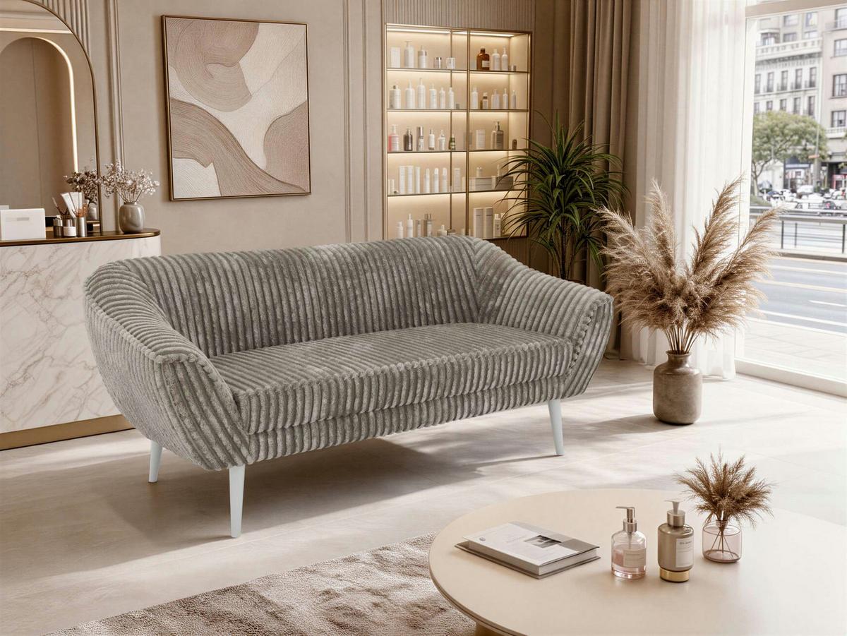 3-SITZER-SOFA PIRS - Hellbraun Cord - Weiße Beine - Hellbraun/Weiß, Holzwerkstoff/Textil (180/75/74cm) - MKS