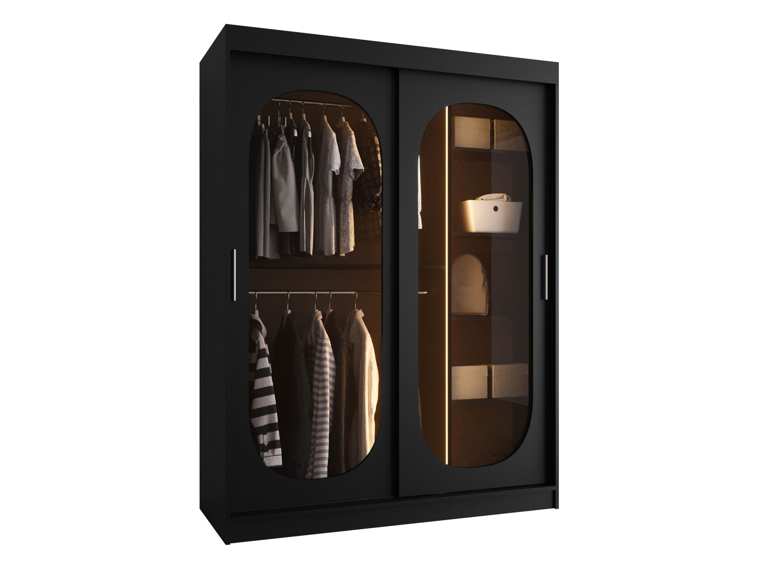 SCHWEBETÜRENSCHRANK Bahrajn 150 mit Schubladen und LED - Silberfarben/Schwarz, Holzwerkstoff/Kunststoff (150/200/62cm) - MIRJAN24