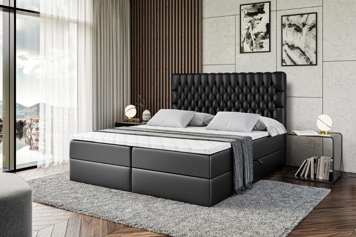 BOXBETT mit Matratze H4 und Lattenrost - SERENE - 140x200 - H4 - Schwarz Hochglanz - Schwarz Hochglanz, Holzwerkstoff (140/200cm) - ALTDECOR