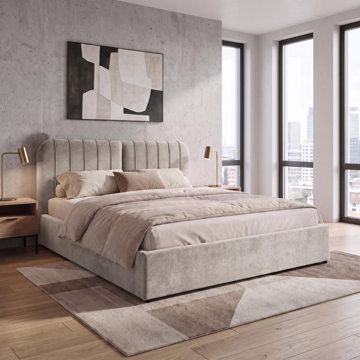 POLSTERBETT Livre mit Taschenfedernmatratze 26 cm, mit Bettkasten, 160x200 cm, Chenille-Stoff, Dunkelbeige - Cappuccino, Textil (160/200cm) - Beautysofa