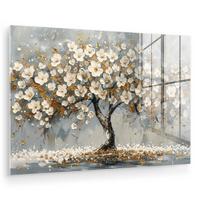 ACRYLGLASBILD Baum - Blumen - Weiß - Natur - Kunst Wandbild Schlafzimmer 120x80 cm - Weiß, Glas (120/80cm) - MuchoWow