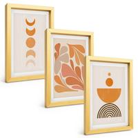 BILDER SET 3er Set - 20x30 cm Goldrahmen - Abstrakte orange Formen - Goldfarben, Kunststoff (20/30cm) - TULUP