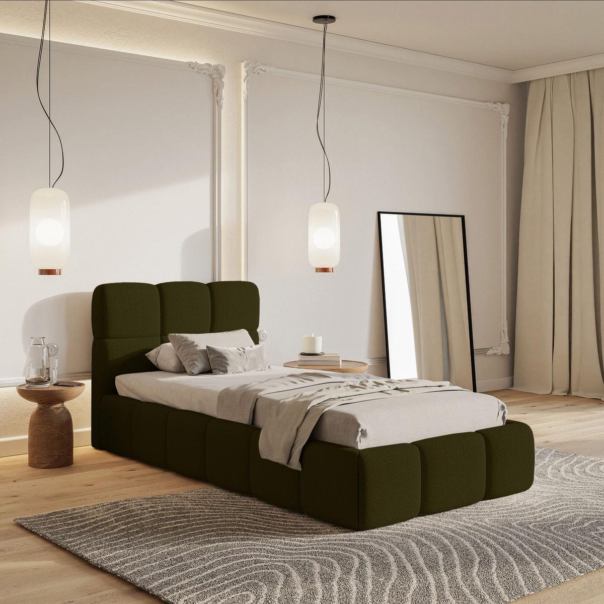 POLSTERBETT Cloudy Olivgrün Bouclé, 90x200 cm - Schwarz/Olivgrün, Kunststoff/Textil (90/200cm) - Selsey
