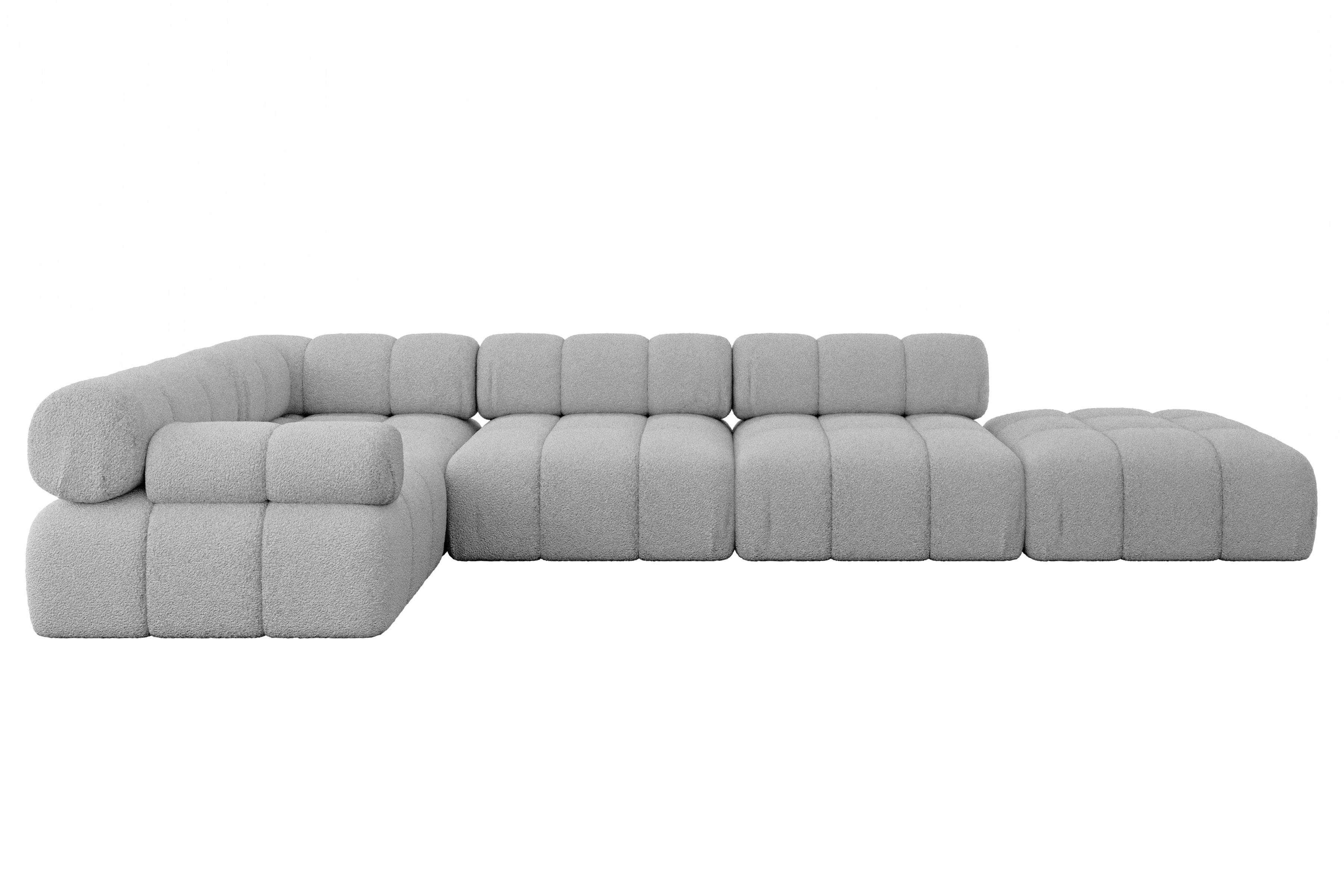 ECKSOFA modulares Sofa Felto-L2 - 380x190x70 cm Hellgrau Bouclé - Hellgrau, Holzwerkstoff/Textil (380/190cm) - ALTDECOR