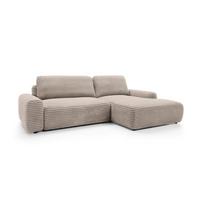 ECKSOFA OSSO Beige Velours-Stoff mit Schlaffunktion - Beige, Holz (264/162cm) - MASSENO