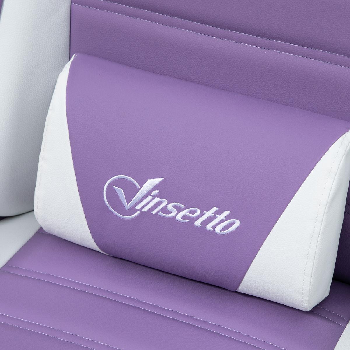 GAMING Stuhl Ergonomischer Gamer Stuhl mit Lendenwirbelstütze, Fußstütze - Violett, Leder (63/142/65cm) - Vinsetto