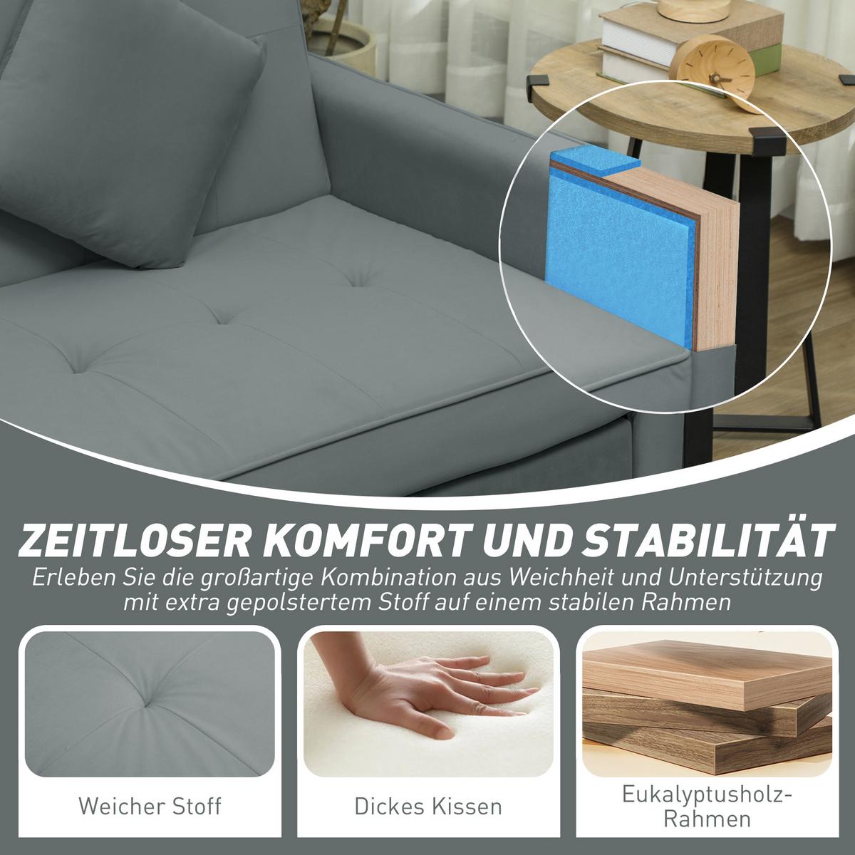 SCHLAFSOFA Polyester Eukalyptusholz Grau - Grau, Textil (90/89/196cm) - HOMCOM