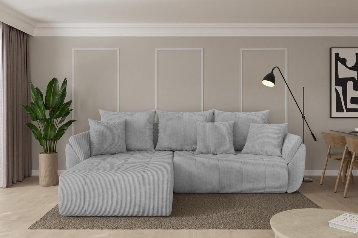 ECKSOFA mit Schlaffunktion Ottomane Links TOKO-L 277x194x86 Grau Cord - Schwarz/Grau, Holzwerkstoff/Kunststoff (277/194cm) - ALTDECOR
