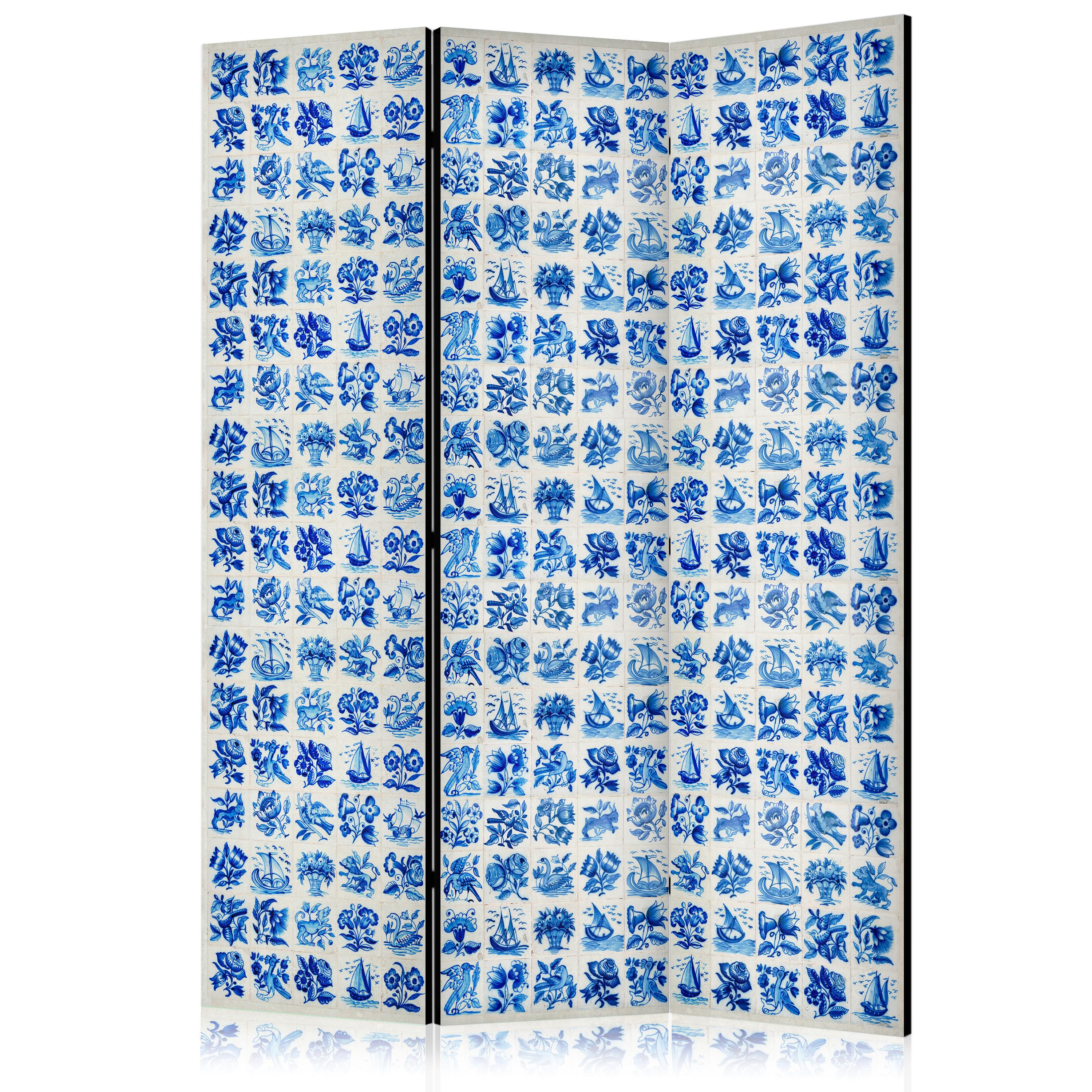 PARAVENT Akustik 3-tlg 135x172 cm blaue Pflanzen - Blau, Holz/Textil (135/172/3cm) - Muralo