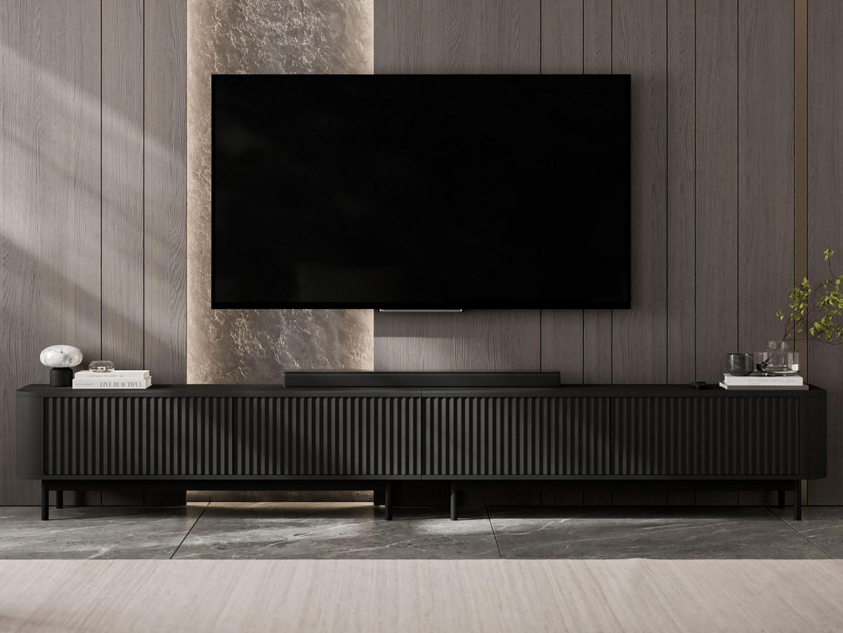 TV-LOWBOARD 2er-Set Aurora Schwarz matt 280 cm mit Metallrahmen - Schwarz, Holzwerkstoff/Metall (280/44/35cm) - Meble Lindner