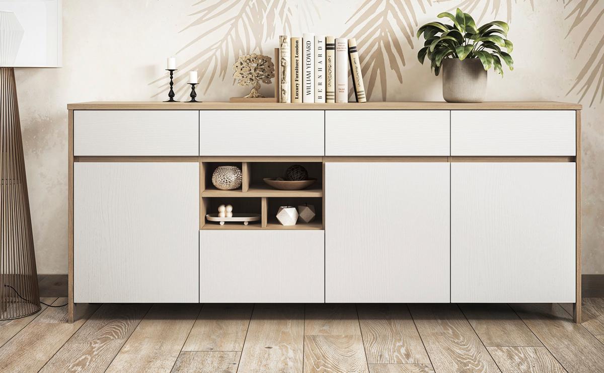 SIDEBOARD weiß und Eiche, Kommode skandinavisch 193 x 85 cm mit Soft-Close-Funktion - Eichefarben/Weiß, Holzwerkstoff/Metall (193/85/39cm) - Furn.Design