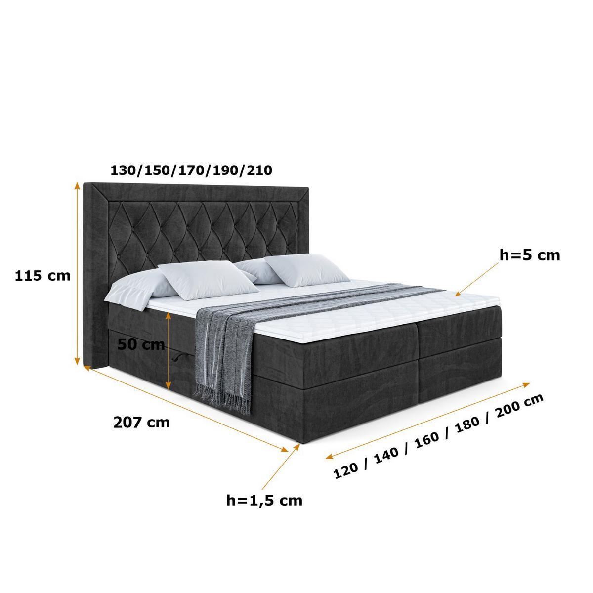 BOXBETT mit H3-Matratze und Lattenrost - NOEL - 140x200 Schwarz - Schwarz, Holzwerkstoff (140/200cm) - ALTDECOR