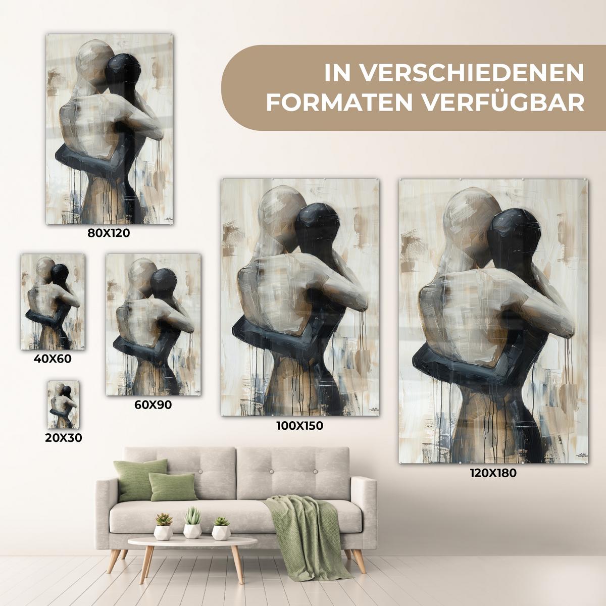 ACRYLGLASBILD Abstrakt - Liebe - Schwarz und weiß - Modern 80x120 cm - Schwarz, Glas (80/120cm) - MuchoWow
