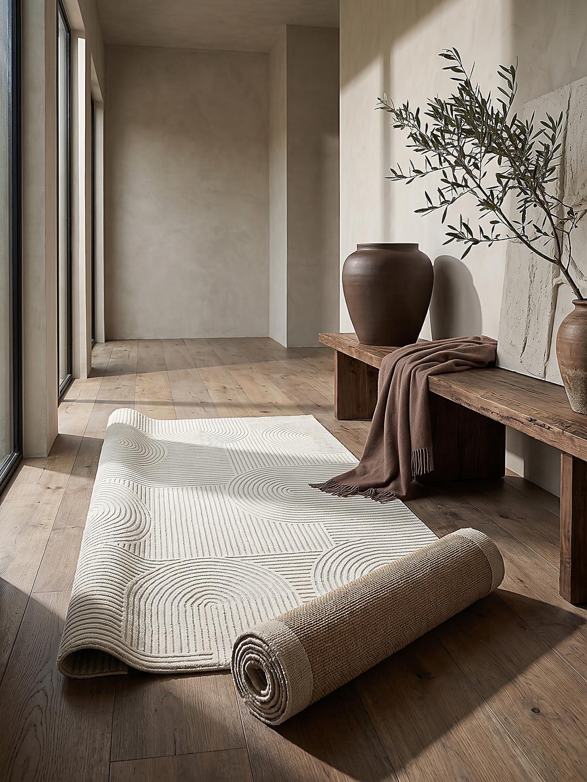 TEPPICH Kurzflor ERESMA Geometrisch Polyester Creme 80 x 150 cm - Creme, Textil (80/150cm) - KADIMA DESIGN