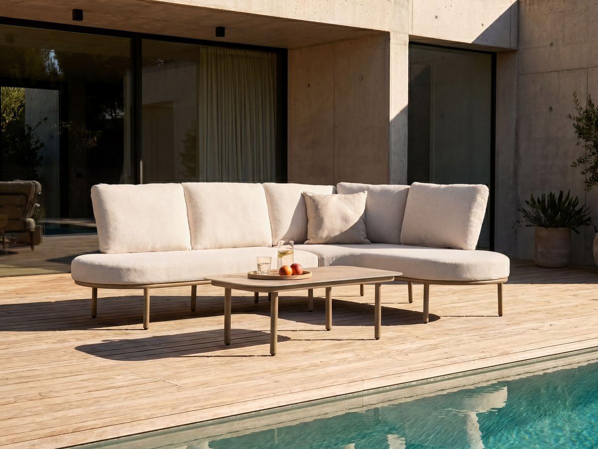 GARTENSOFA mit Tisch 4-Sitzer Metall Braun Pollina - Beige/Braun, Metall (238/77/162cm) - Beliani