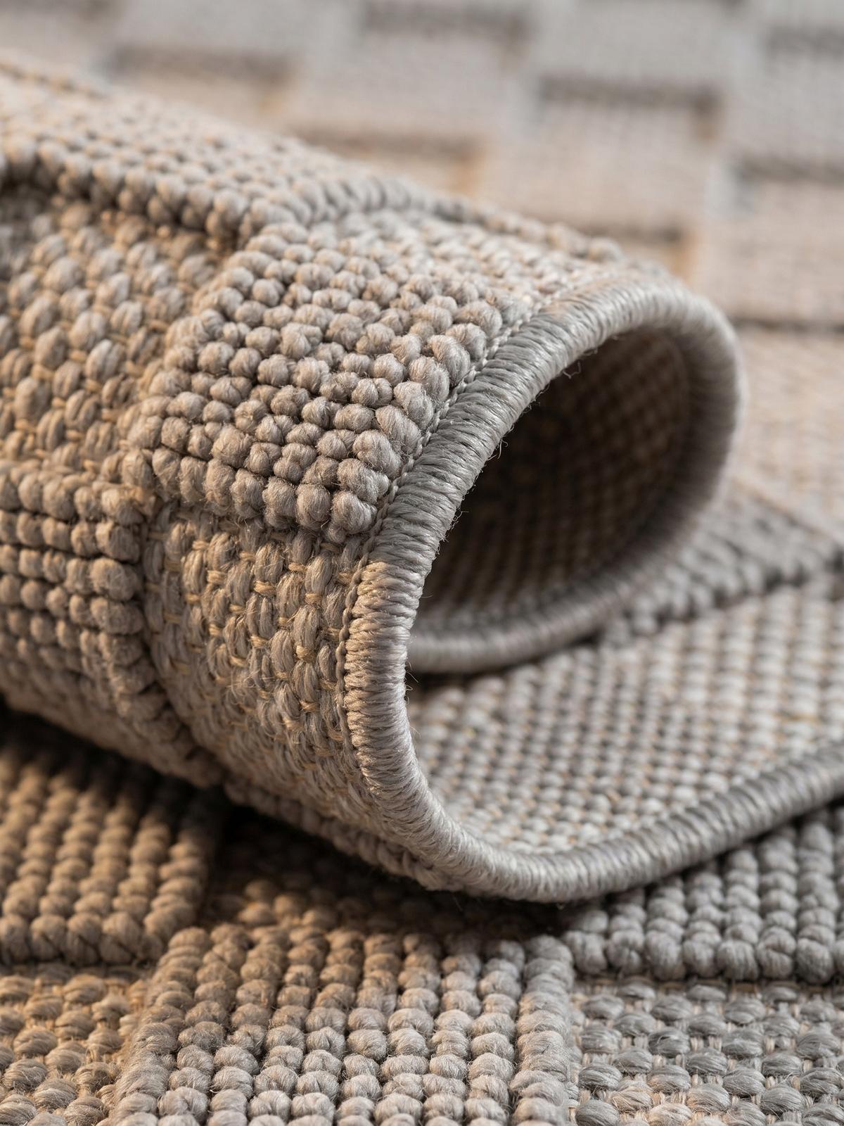 TEPPICH Flachgewebe LANGAU in Silber, mit Schachbrettmuster, 80 x 250 cm - Silberfarben, Textil (80/250cm) - KADIMA DESIGN