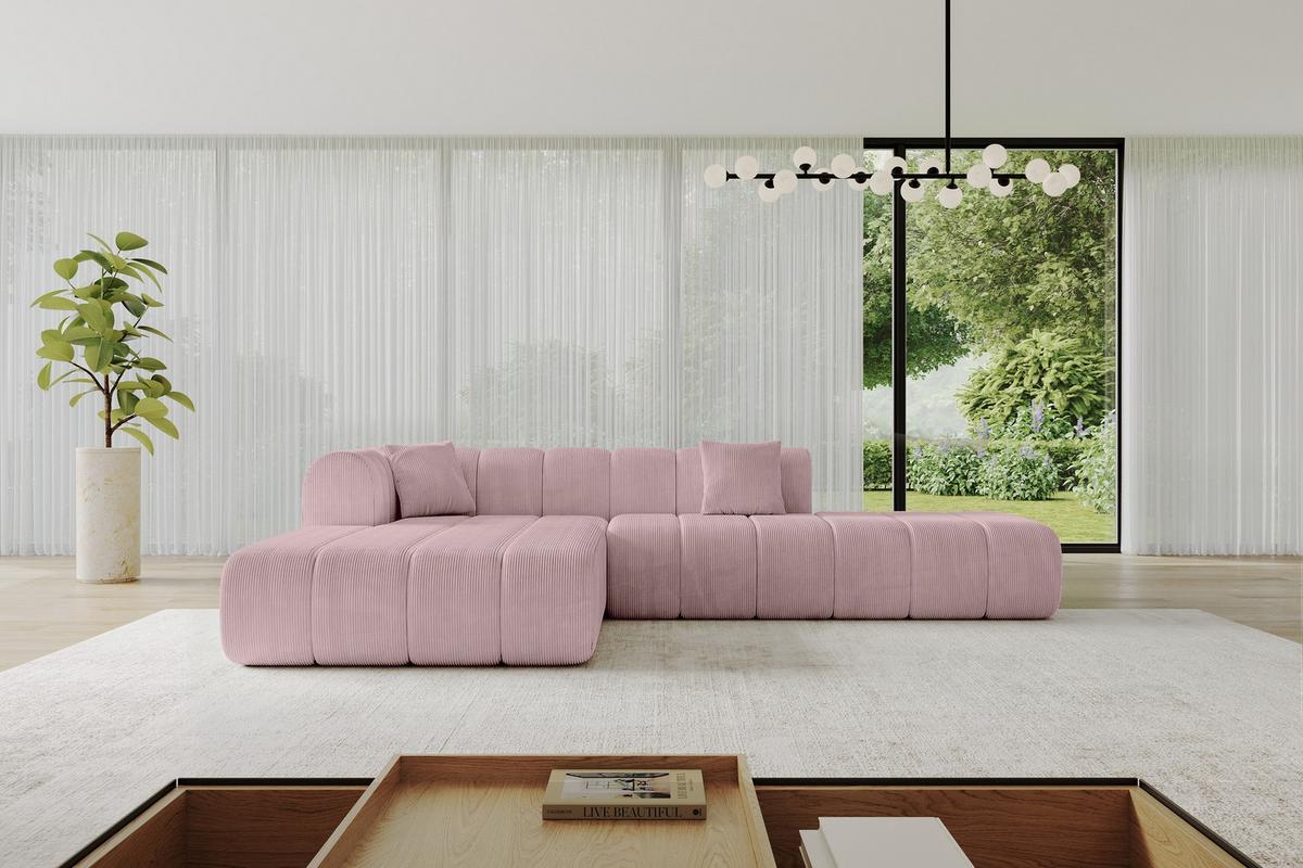 ECKSOFA Ottomane Links BILA-L 289x176x71 Rosa Cord - Schwarz/Rosa, Holzwerkstoff/Kunststoff (176/289cm) - ALTDECOR