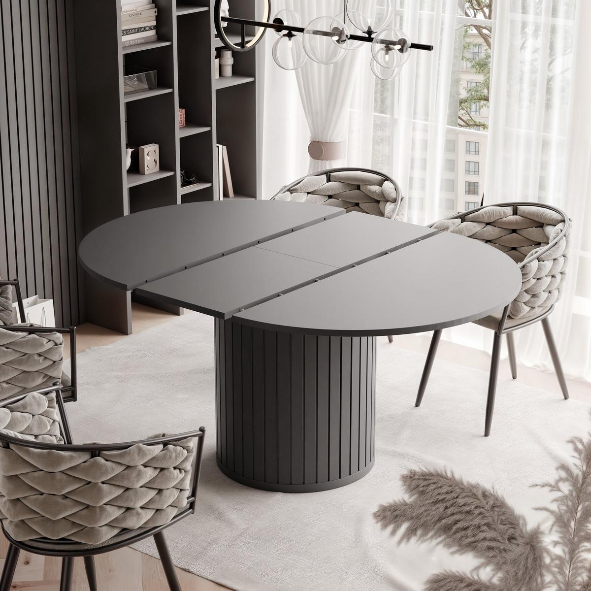 ESSTISCH Ausziehbar, geriffelt 120-160, Schwarz - Schwarz, Holzwerkstoff (120/160/77cm) - Idohome