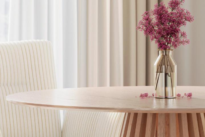 Esstisch Echtholz Eiche naturgeölt massiv furniert Tischplatte rund Schweizer Kante Trägermaterial MDF