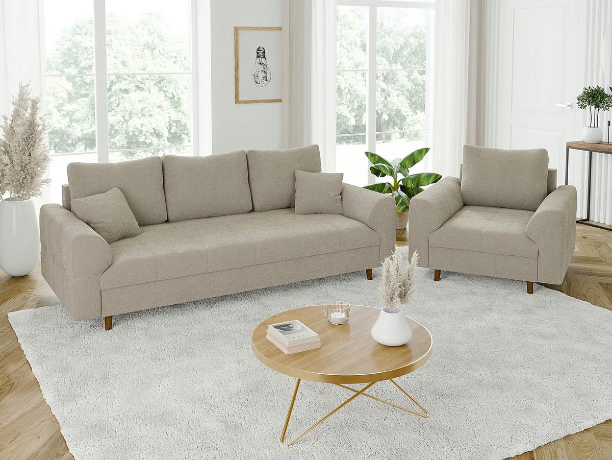 SESSEL Henrik Beige Boucle - Beige/Braun, Holz/Textil (97/81/93cm) - S-Style Möbel