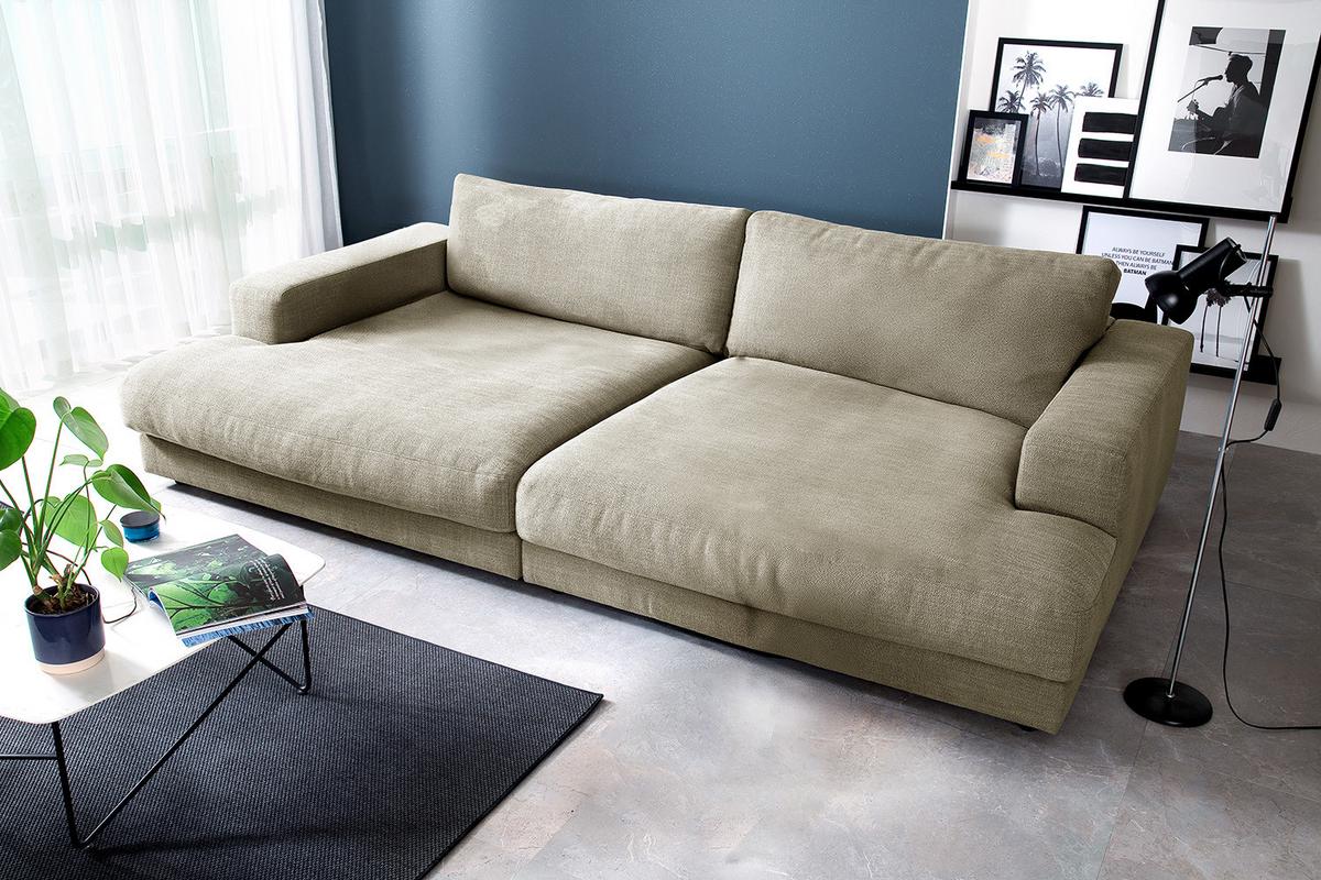 BIG SOFA MADELINE Cremeweiß Webstoff - Creme/Schwarz, Kunststoff/Textil (290/85/190cm) - KAWOLA