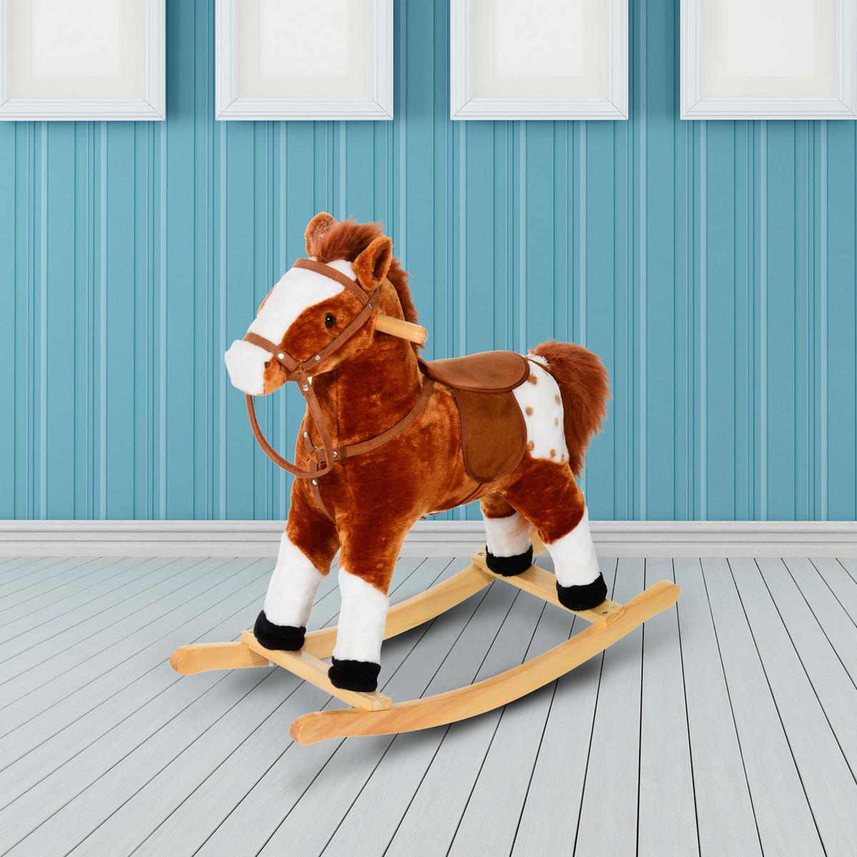 SCHAUKELPFERD Kinder Wiehern Schaukeltier Schaukelspielzeug Braun - Braun, Holz (28/65/74cm) - HOMCOM
