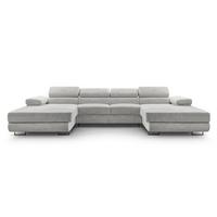 WOHNLANDSCHAFT GIULIO Grau Velours-Stoff mit Schlaffunktion - Grau, Holz (352/90/202cm) - MASSENO