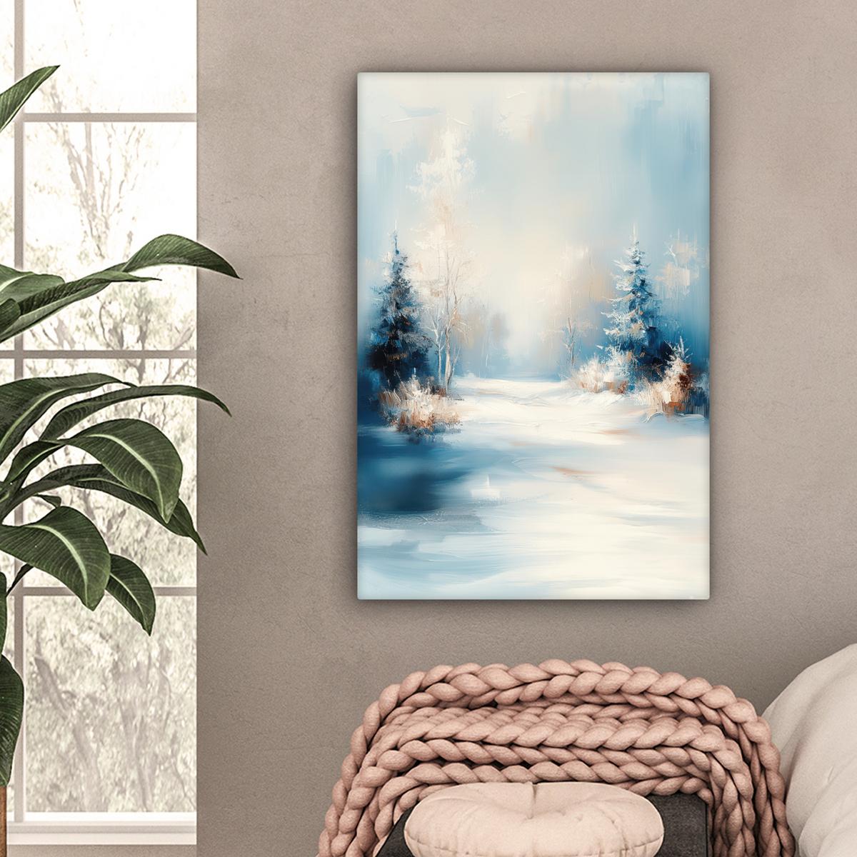 LEINWANDBILD Wald - Winter - Natur - Abstrakt - Schnee Wanddeko 40x60 cm - Weiß, Textil (40/60cm) - MuchoWow