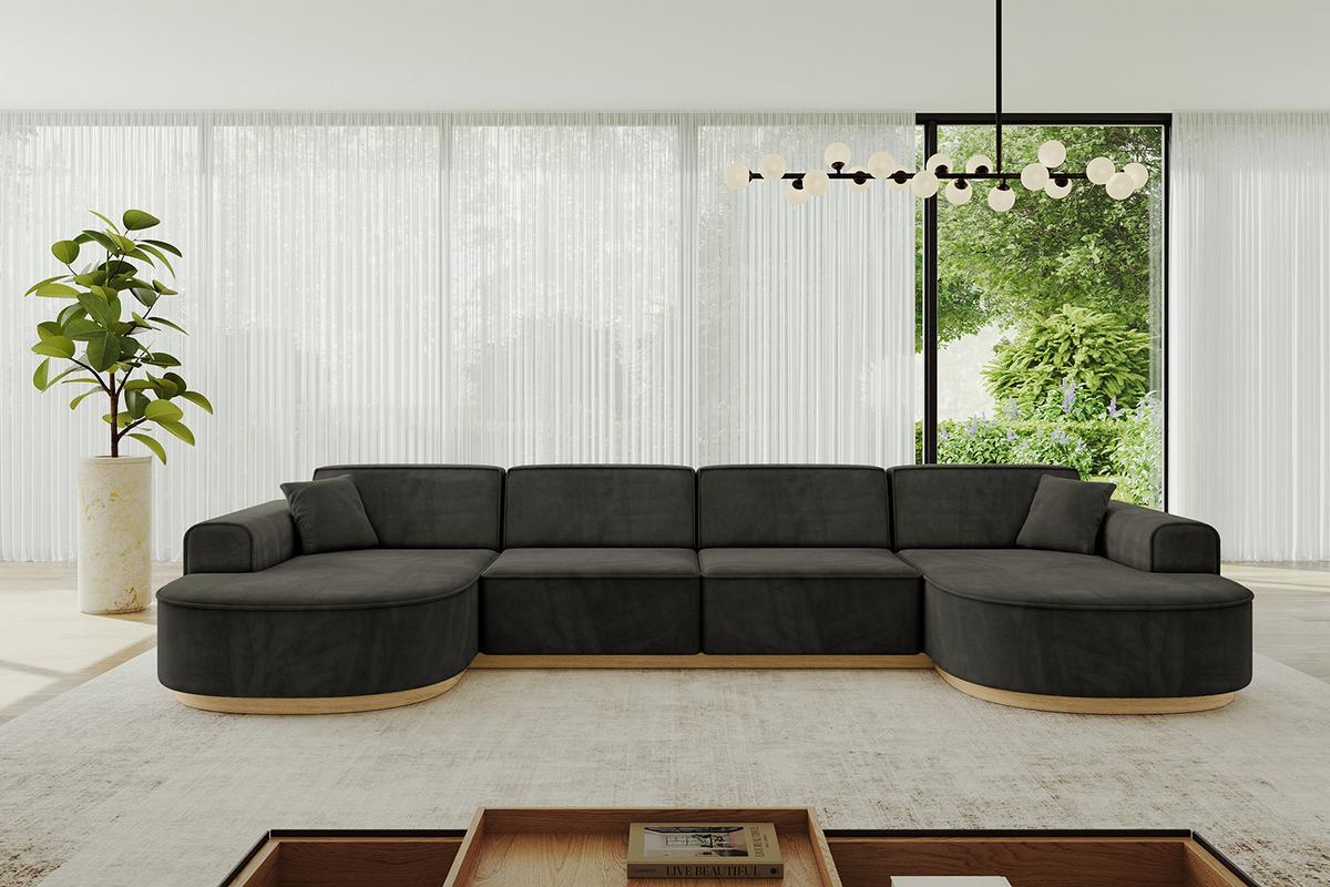 WOHNLANDSCHAFT MARI-U2-v2 - 388x171x83 cm Schwarz Velours - Schwarz, Holzwerkstoff/Textil (388/83/171cm) - ALTDECOR