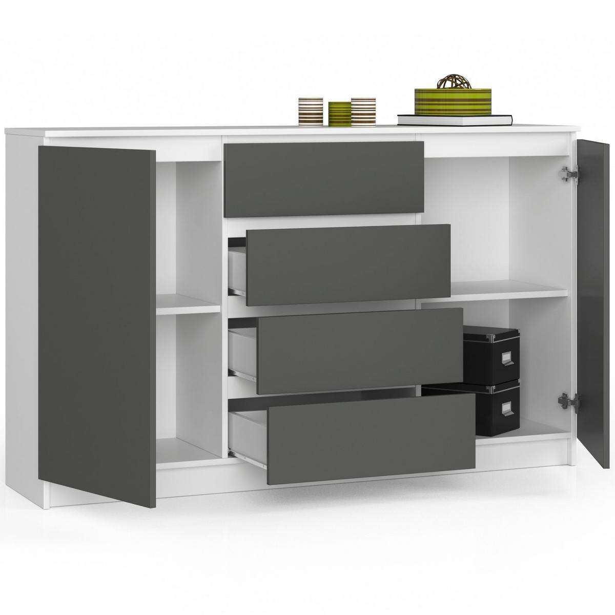 KOMMODE Weiß, Graphit Grau 99/160/40 - Weiß, Holzwerkstoff (160/99/40cm) - RAUMHIRSCH FURNITURE