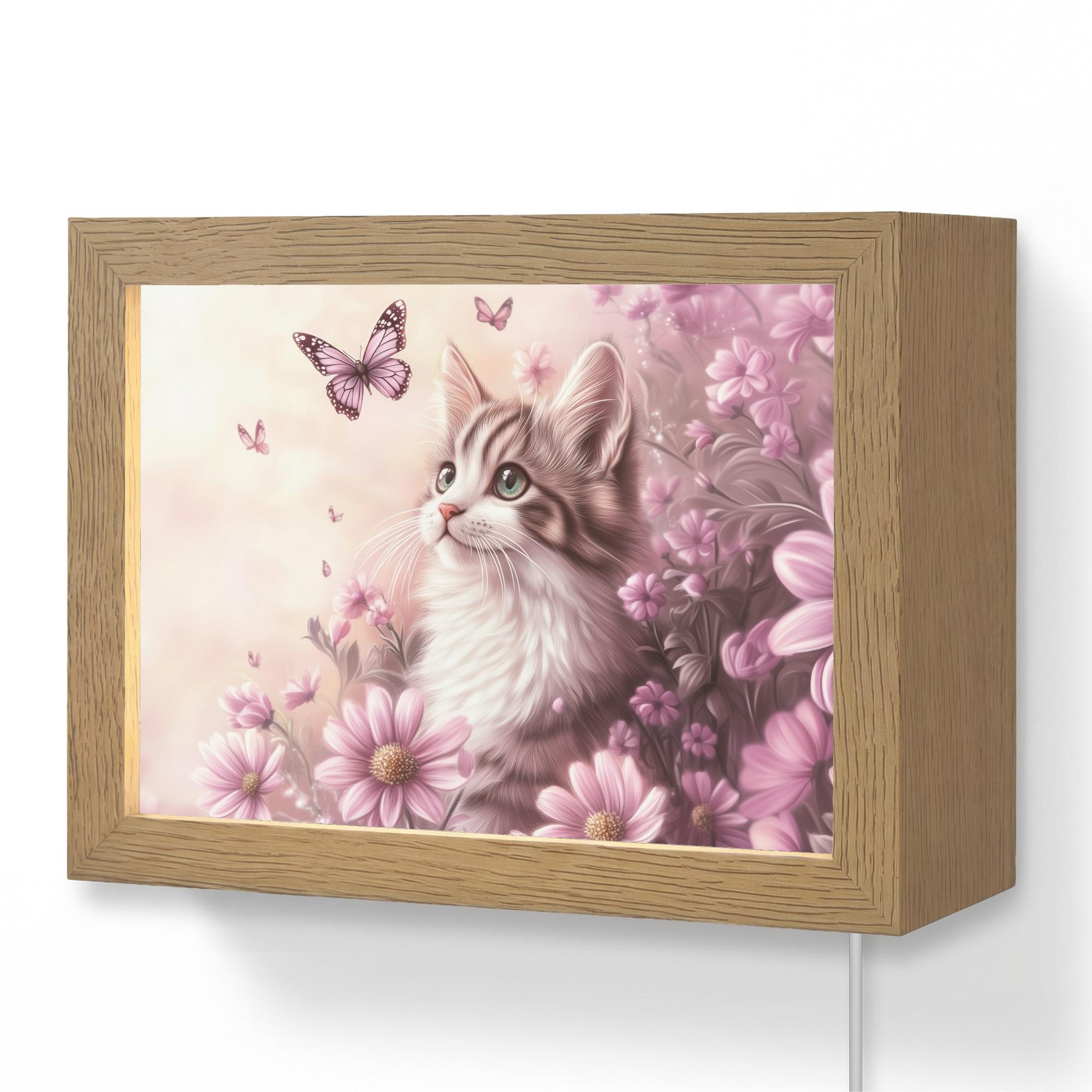 WANDLEUCHTE Kätzchen - Blumen - Schmetterlinge - Lila 20x15 cm - Altrosa, Holzwerkstoff (20/15/8cm) - OnlyWow