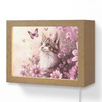 WANDLEUCHTE Kätzchen - Blumen - Schmetterlinge - Lila 20x15 cm - Altrosa, Holzwerkstoff (20/15/8cm) - OnlyWow