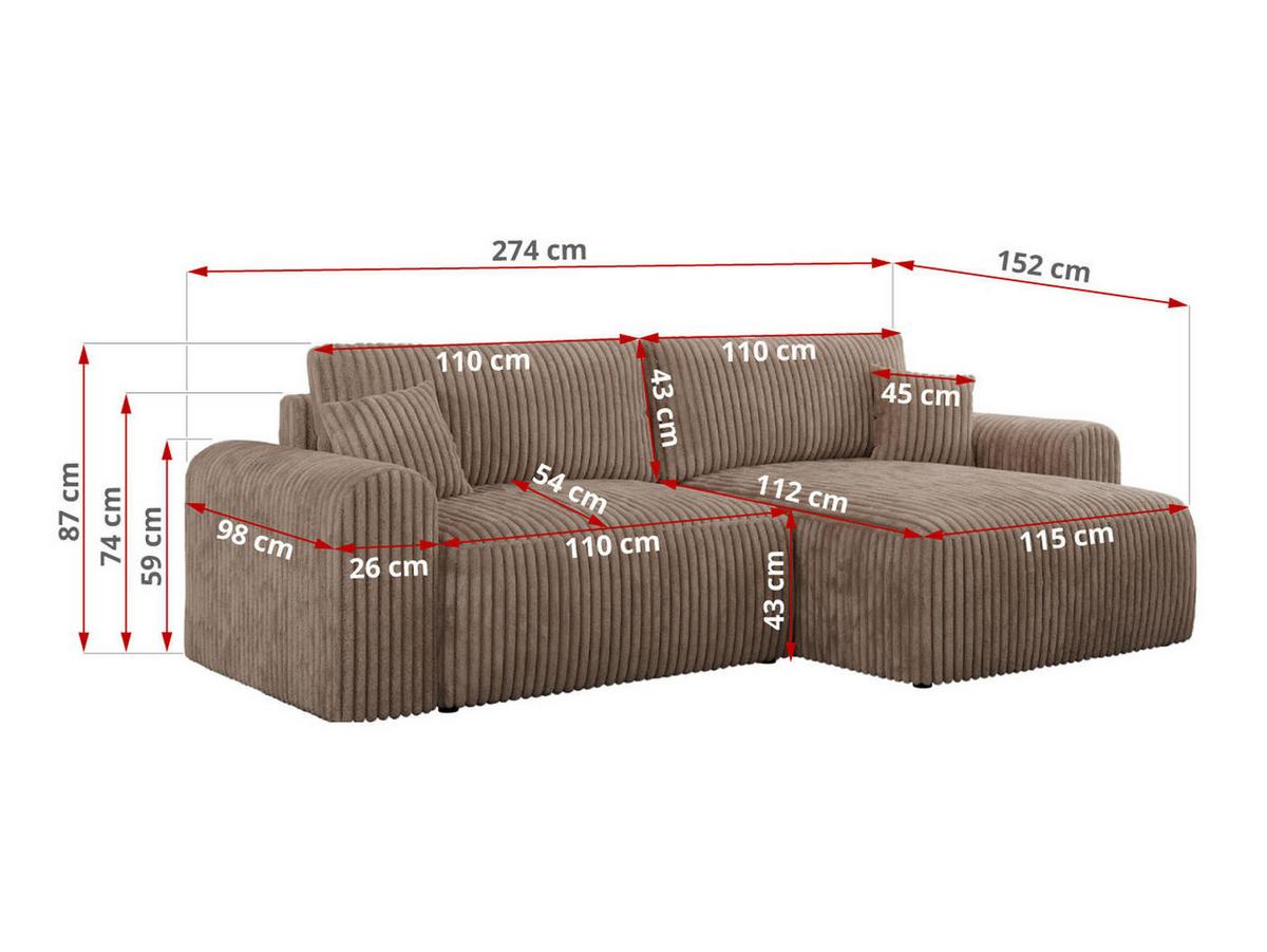 ECKSOFA NELSON Braun Cord - Schwarz/Braun, Kunststoff/Textil (274/152cm) - MKS