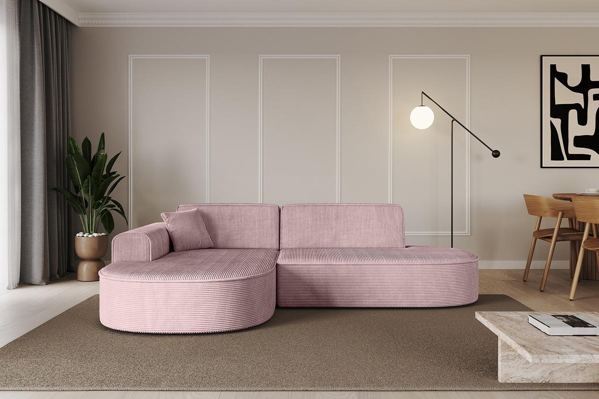 ECKSOFA Ottomane Links MARI-L1 - 243x171x79 cm Rosa Cord - Schwarz/Rosa, Holzwerkstoff/Kunststoff (163/234cm) - ALTDECOR