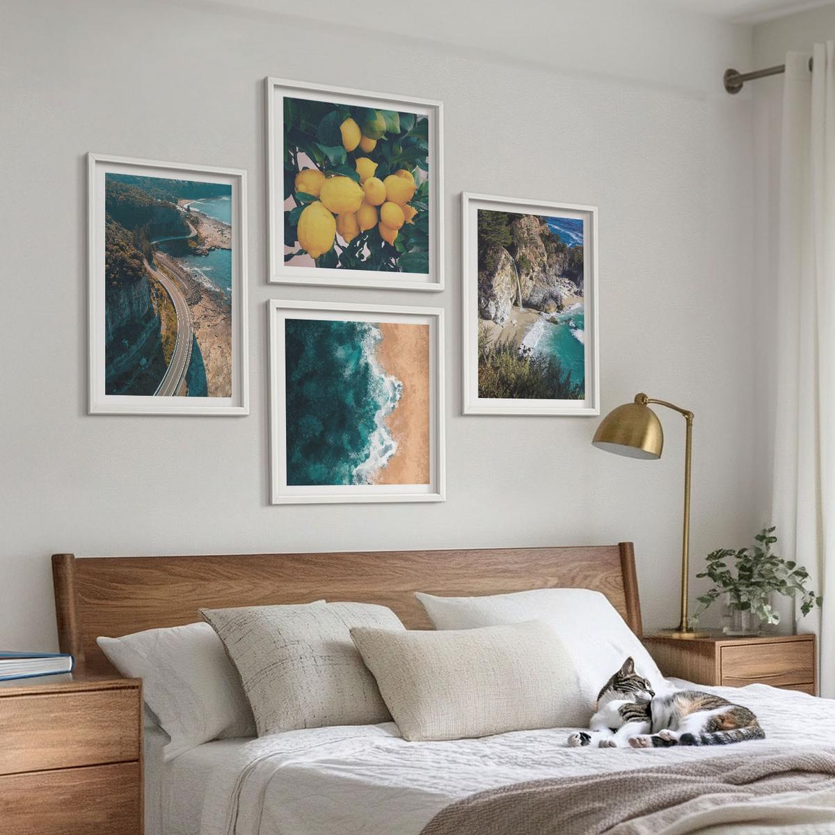 BILDER SET 4er Set - 50x50 cm & 40x60 cm Weißer Rahmen - Meerstrand Zitronen Berge - Weiß, Kunststoff (50/50cm) - TULUP