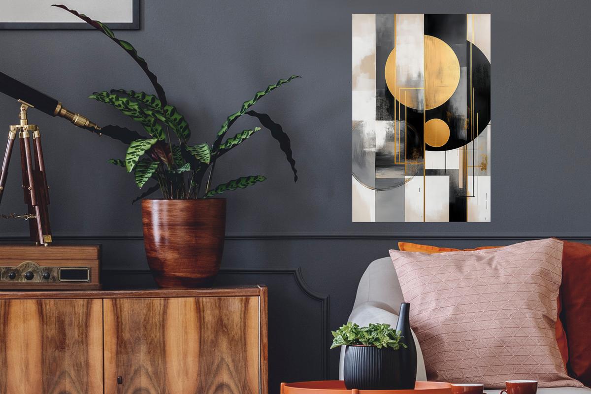 WANDTATTOO Abstrakt - Gold - Silber - Formen - Ästhetisch - Modern Wandbild 40x60 cm - Goldfarben, Kunststoff (40/60/0.1cm) - MuchoWow