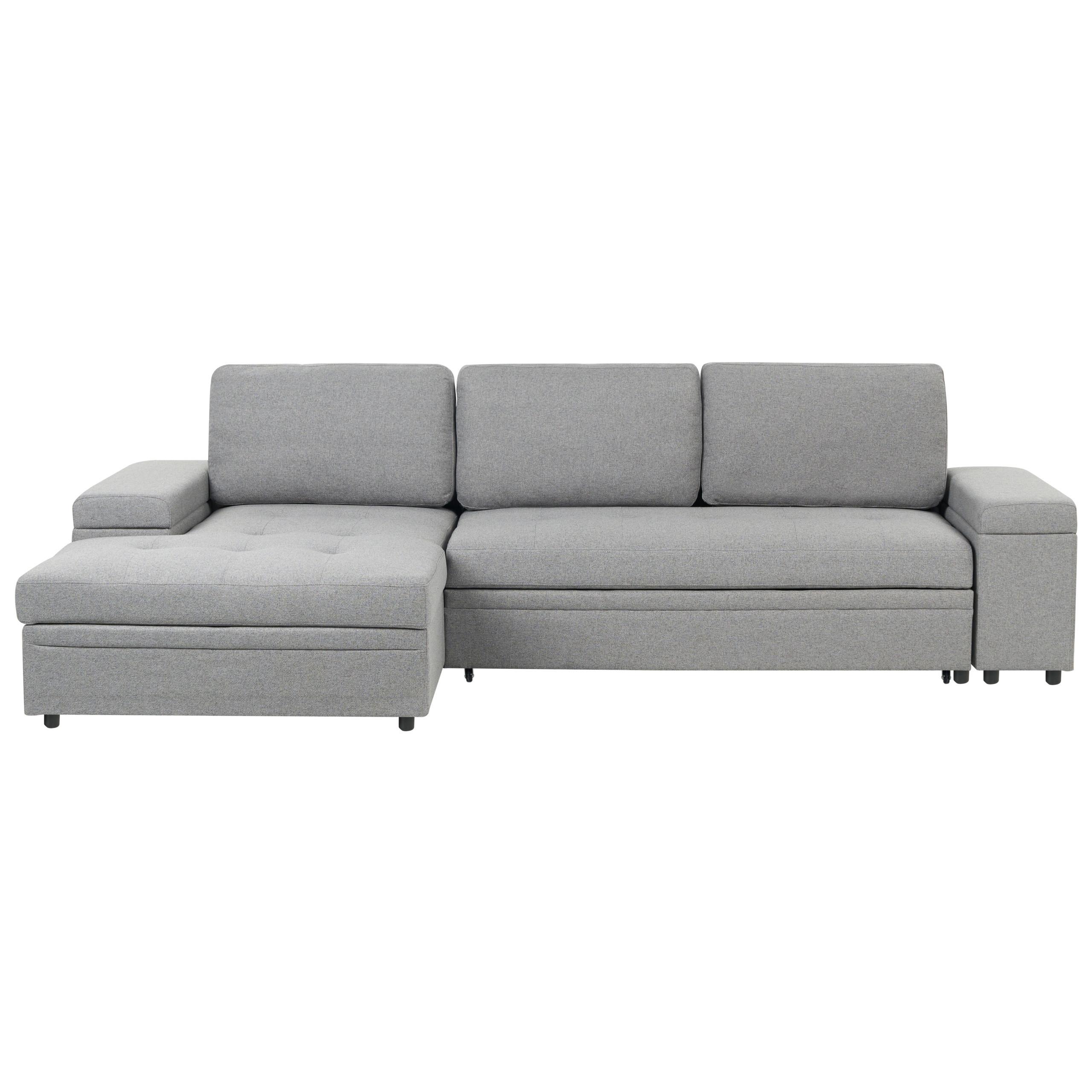 ECKSCHLAFSOFA 3-Sitzer Kunstleinen Grau mit Stauraum rechtsseitig Hrisey - Grau, Textil (293/161cm) - Beliani