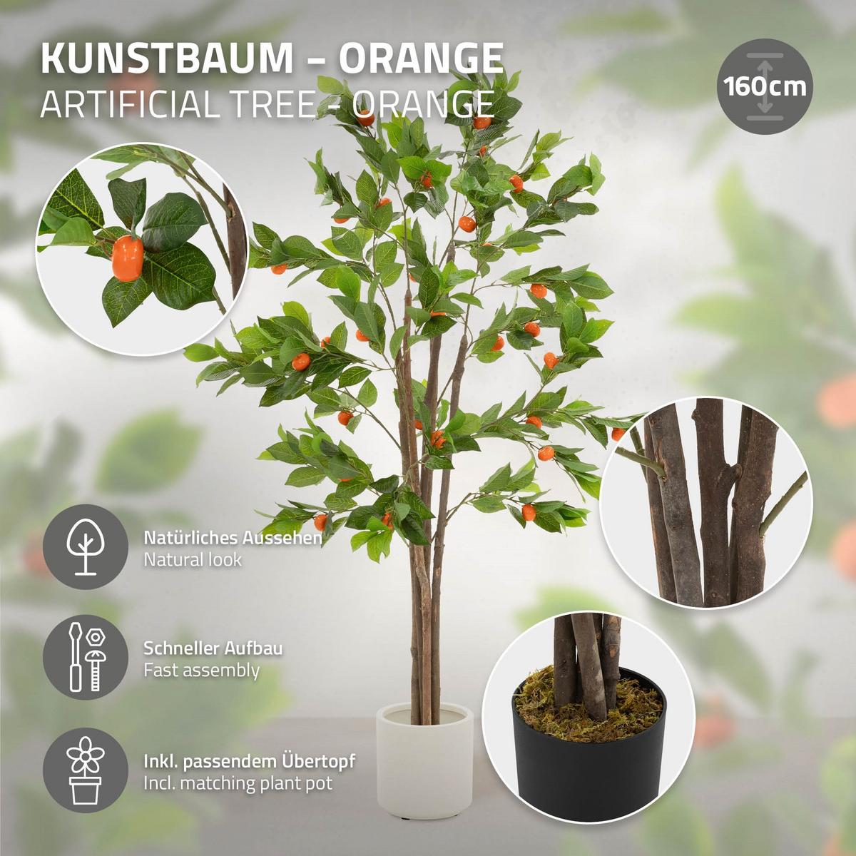 KUNSTPFLANZE Orangenbaum 160 cm aus Kunststoff - Orange/Grün, Kunststoff/Textil (160cm) - ML-DESIGN